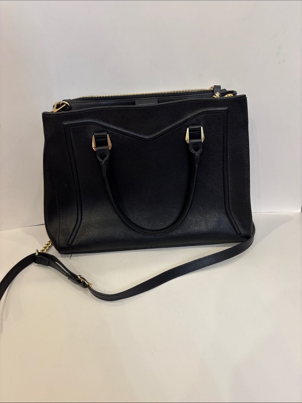 Minelli Black Structured Shoulder Bag with Gold Hardware